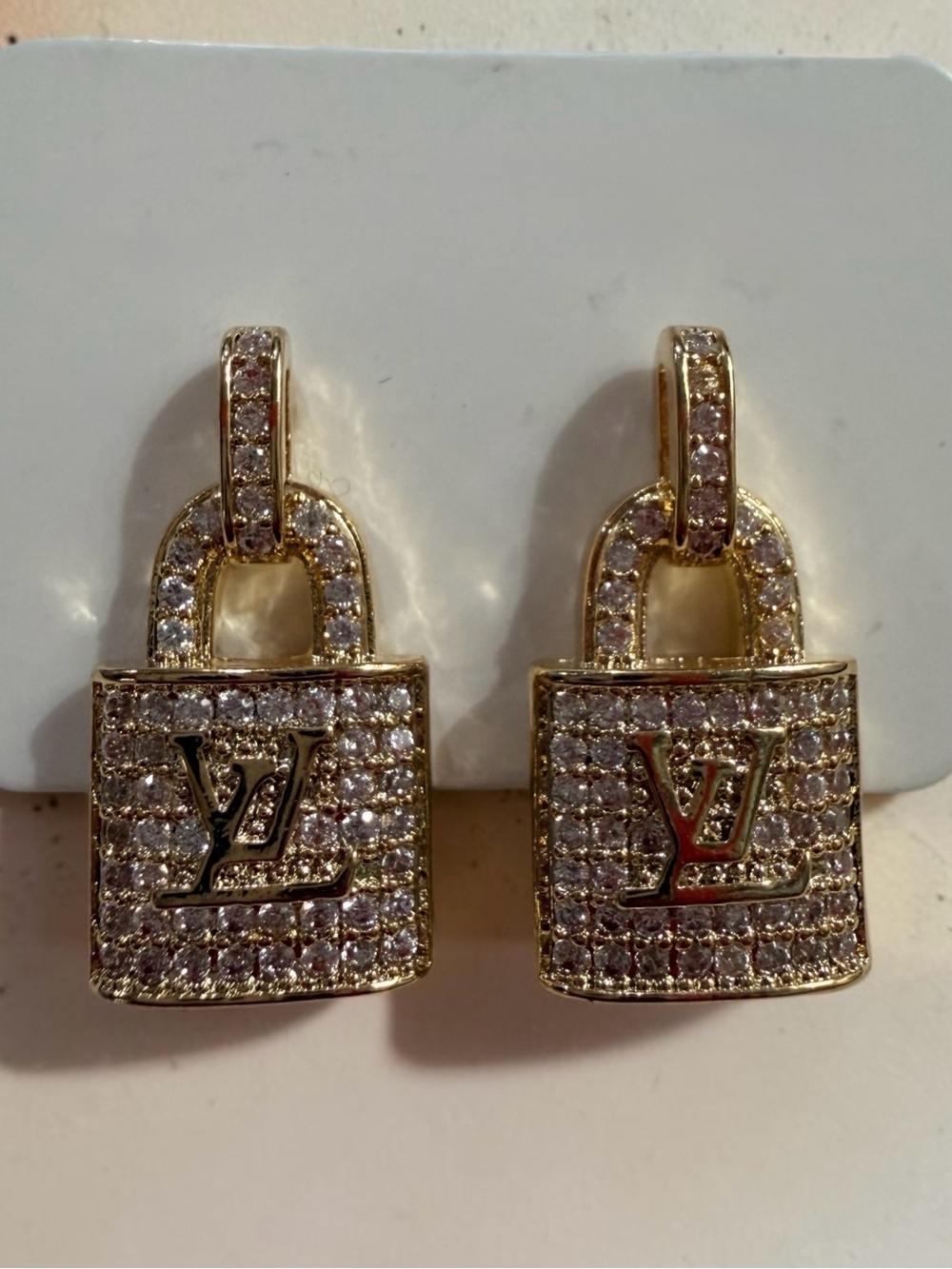 Gold-Tone Padlock Drop Hair Charms with Crystal Pavé | NEW